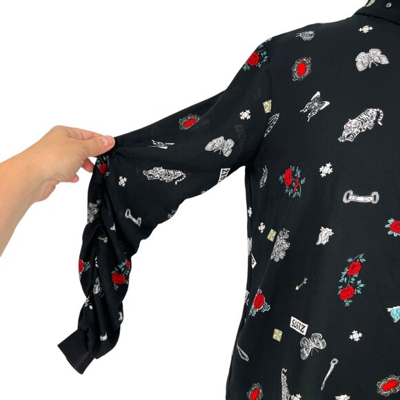 Zara High Neck Z1975 Floral Nature Animal Print Blouse Black Size Medium - Picture 5 of 11